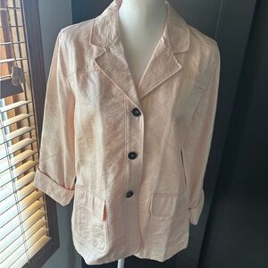 Chico’s Blush Pink Satin Shimmer Jacket Blazer Button Front Size 1